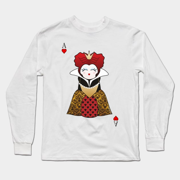 Kokeshi card Queen of Hearts Long Sleeve T-Shirt by Pendientera